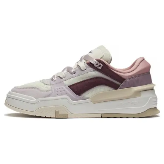 LINING Samchen Skateboard Shoes Women's Low-Top Light Gray Purple/Ecru/Rose Red