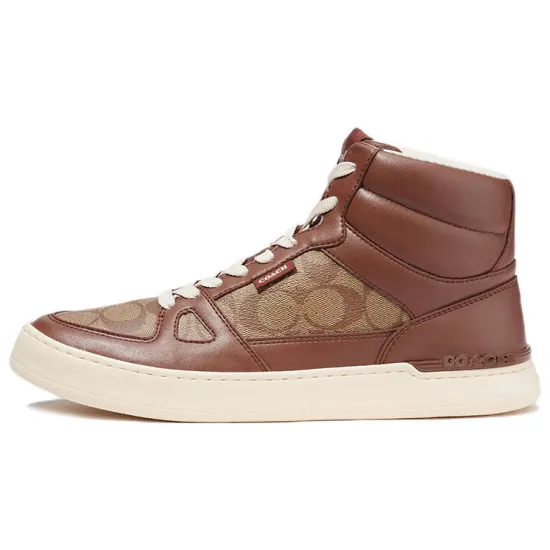 COACH Skateboard Shoes Men High-Top Brown