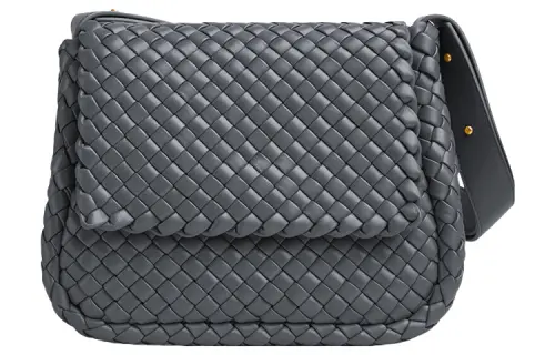 Bottega Veneta Intreccio Leather Portable Crossbody Bag, Shoulder Bag Small Women's Gray