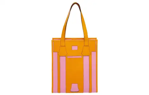 HERMES Dream Catcher Classic Calfskin With Canvas Tote Bag, Shopping Bag, Handbag Women's Pink/Red/Yellow/Orange
