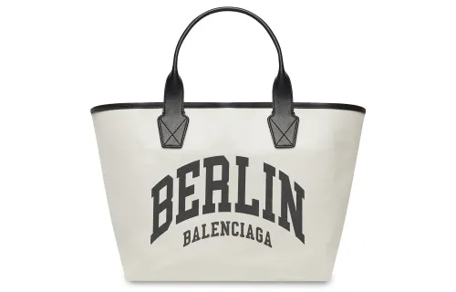 Balenciaga Cotton Canvas With Calfskin Tote Bag, Shopping Bag, Canvas Bag, Handbag Large Women's Beige