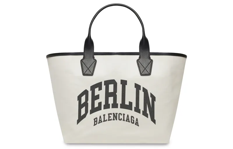 Balenciaga Cotton Canvas With Calfskin Tote Bag, Shopping Bag, Canvas Bag, Handbag Large Women's Beige