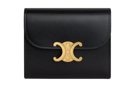 CELINE Triomphe Calfskin Wallet Small Women's Black