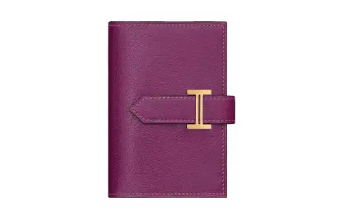 HERMES Bearn Gold tone Lock Chamkila Goat Skin Wallet Mini Women's P9 Anemone Sea Anemone Purple