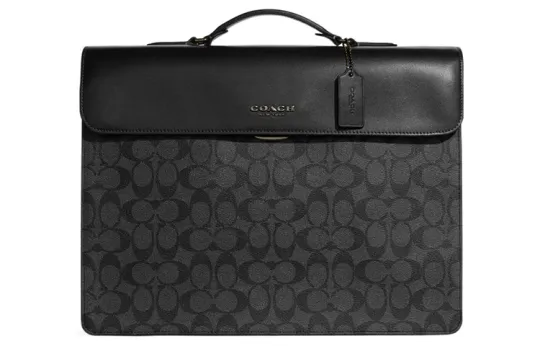 COACH Graham Coated Canvas With Refined Calfskin Portable One Shoulder Crossbody Briefcase Large Men's Black