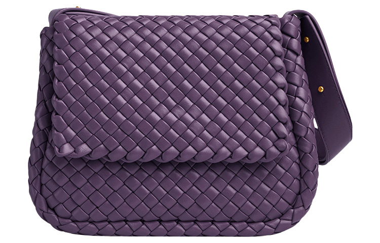 Bottega Veneta gold finish padded intreccio leather tote crossbody shoulder bag small women's eggplant