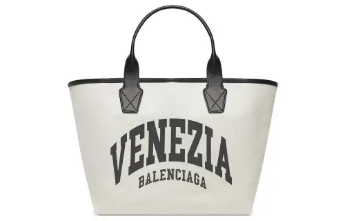 Balenciaga Cotton Canvas With Calfskin Tote Bag, Shopping Bag, Canvas Bag, One Shoulder Handbag Large Women's Beige
