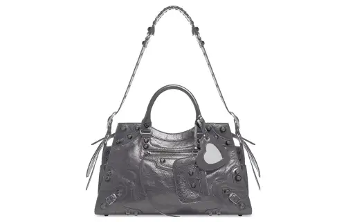 Balenciaga Neo Cagole City Fine Grained Sheepskin Shoulder Bag, Crossbody Bag, Handbag Women's Dark Gray