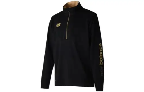 New Balance T Shirts Men's Black Stand Collar Moderate Straight Fit
