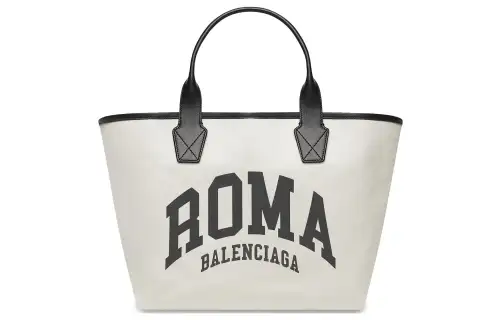 Balenciaga Cotton Canvas With Calfskin Tote Bag, Shopping Bag, Canvas Bag, Handbag Large Women's Beige