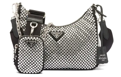PRADA Re Edition 2005 Crystal Embellished Satin Bag Silver