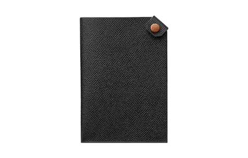HERMES Tarmac Epsom Calfskin Passport Holder Women's Black & Gold