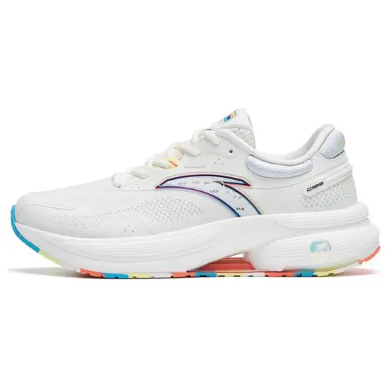 ANTA Running Shoes Women's Low-Top Ivory White/Rock Orange/FANTAsy Blue