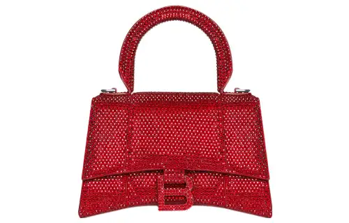 Balenciaga Hourglass Xs Handbag With Rhinestones Red