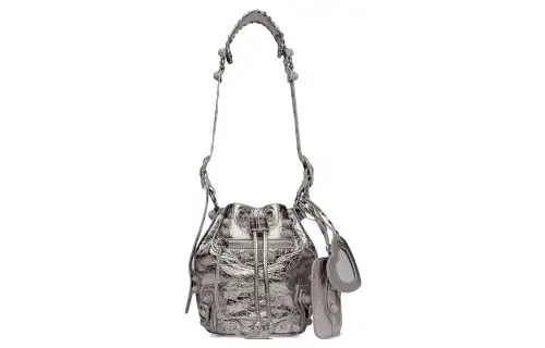 Balenciaga Lambskin Bucket Bag, Crossbody, One Shoulder Handbag Extra Small Women's Silver