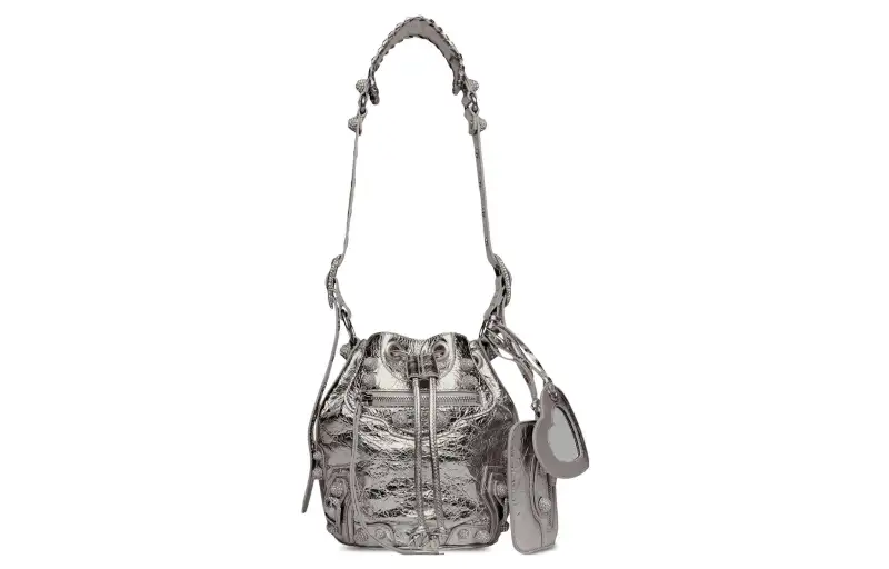 Balenciaga Lambskin Bucket Bag, Crossbody, One Shoulder Handbag Extra Small Women's Silver