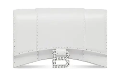 Balenciaga Hourglass Smooth Finish Cork Embossed Calfskin Shoulder Bag, Crossbody Bag, Wallet Women's White