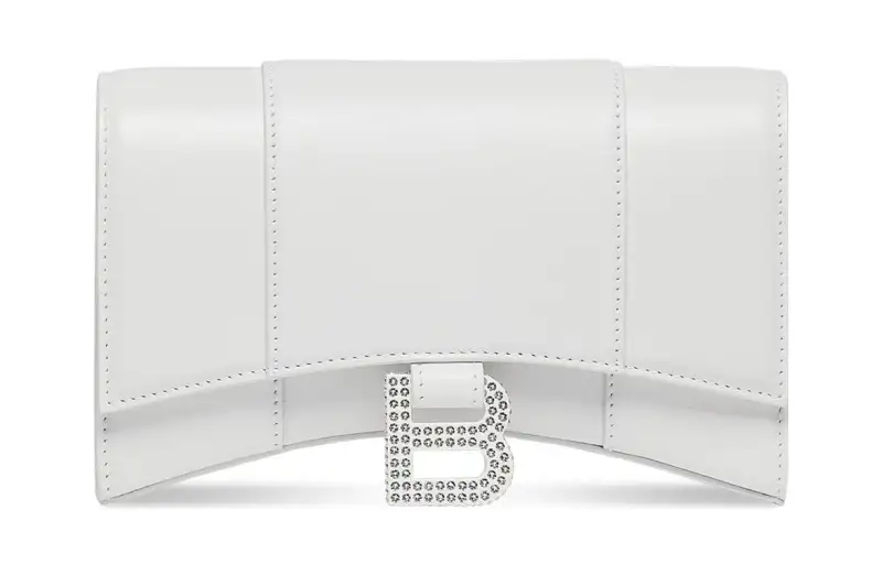 Balenciaga Hourglass Smooth Finish Cork Embossed Calfskin Shoulder Bag, Crossbody Bag, Wallet Women's White