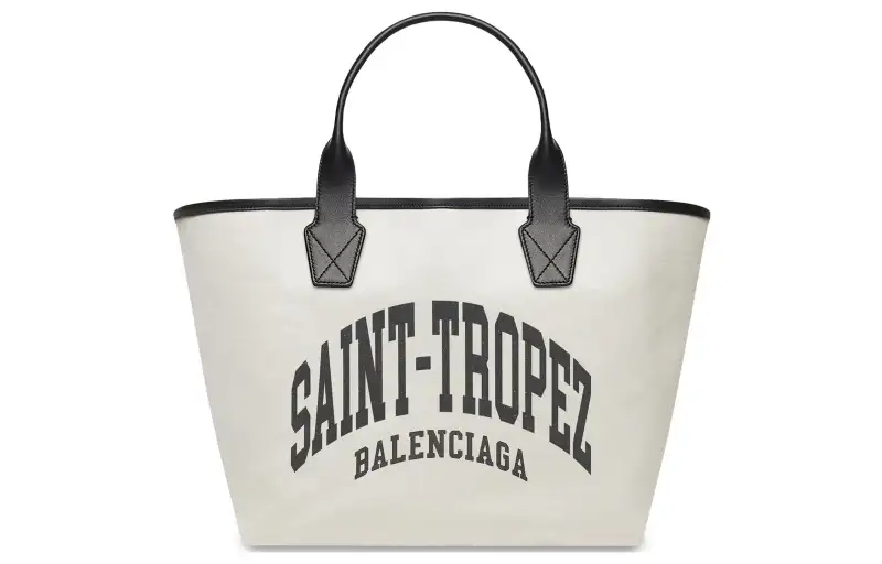 Balenciaga Cotton Canvas With Calfskin Tote Bag, Shopping Bag, Canvas Bag, Handbag Large Women's Ecru