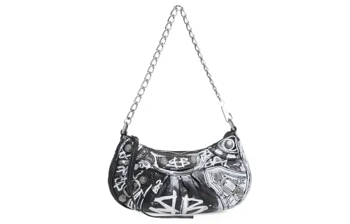 Balenciaga Le Cagole Mini Bag With Chain Graffiti Black