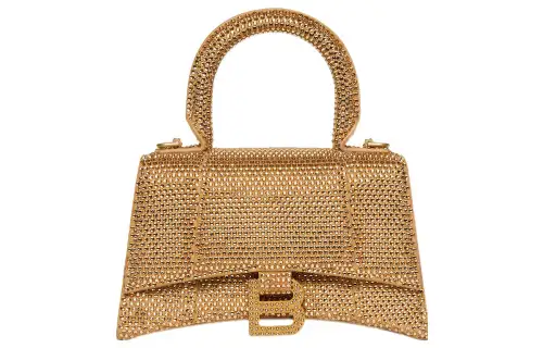 Balenciaga Hourglass Xs Handbag With Rhinestones Gold