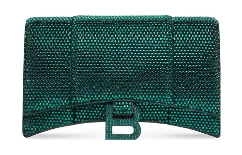 Balenciaga Hourglass Hangbag With Rhinestones Green