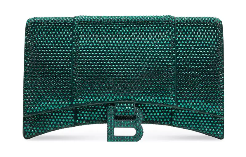Balenciaga Hourglass Hangbag With Rhinestones Green