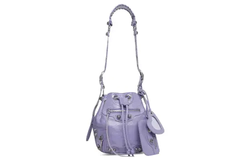 Balenciaga Le Cagole Fine Grained Sheepskin With Leather Shoulder Bag, Crossbody Bag Mini Women's Light Purple