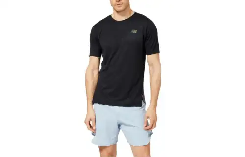 New Balance Q Speed T Shirts Men's Black Crew Neck Moderate Straight Fit