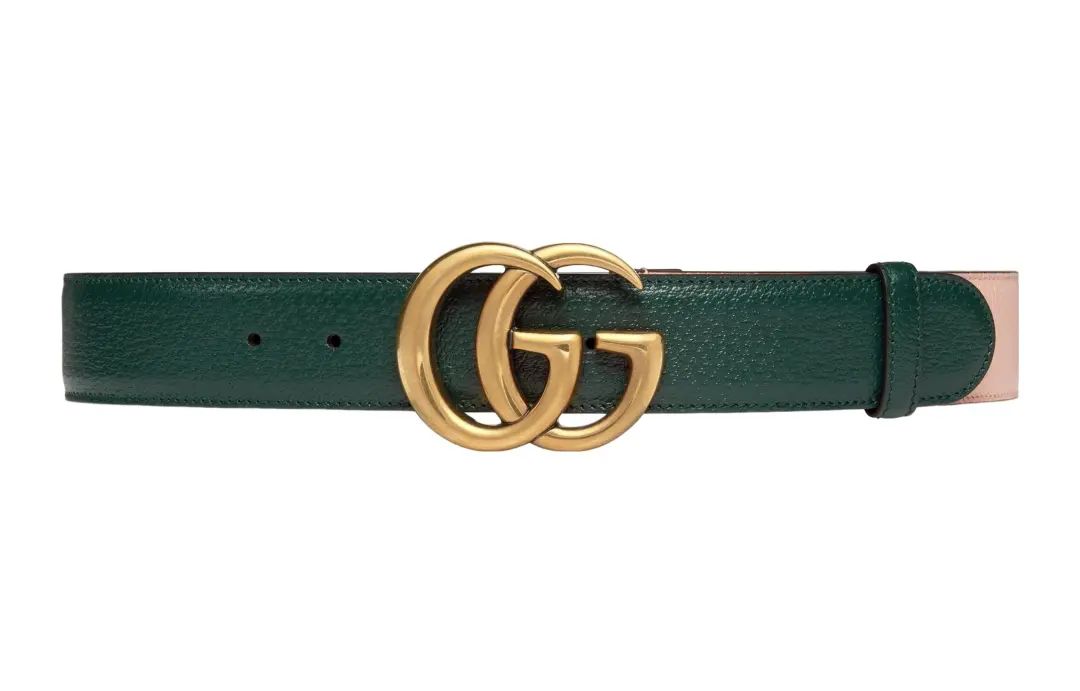 GUCCI GG Marmont Leather Belts Women's Green/Pink Width 4cm