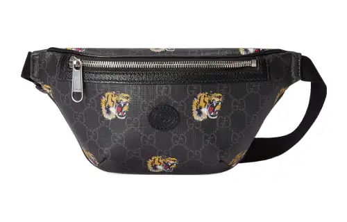 GUCCI Canvas With Leather Trim Sling Bag, Fanny Pack Men's Black