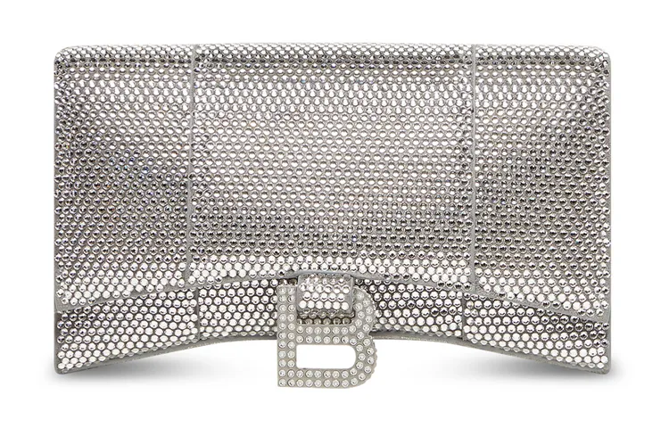 Balenciaga Hourglass Wallet With Chain Xs Rhinestone Grey