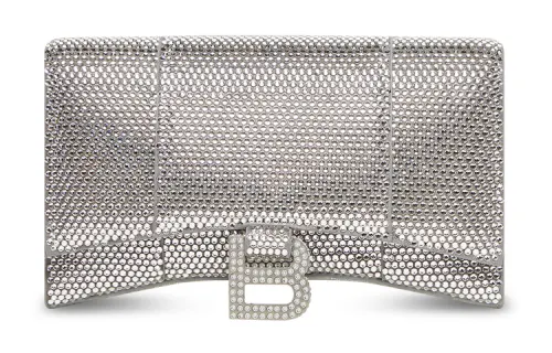 Balenciaga Hourglass Wallet With Chain Xs Rhinestone Grey