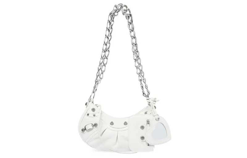 Balenciaga Le Cagole Lambskin Portable Crossbody Bag, Shoulder Bag Mini Women's White
