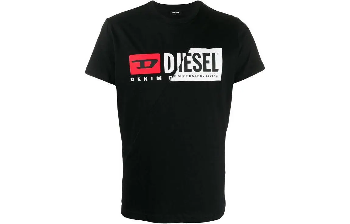 DIESEL T-Shirts Men's Black Crew Neck Moderate Straight Fit