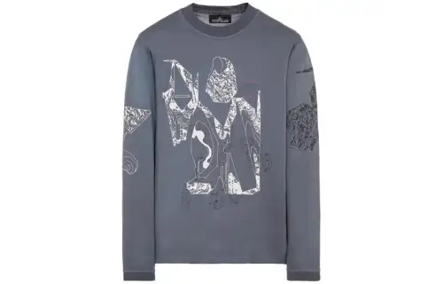 STONE ISLAND T Shirts Men's Blue Gray Crew Neck Moderate Straight Fit