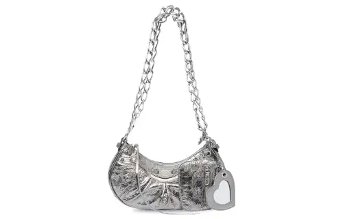 Balenciaga Le Cagole Shoulder Bag Xs With Chain Metallized Silver