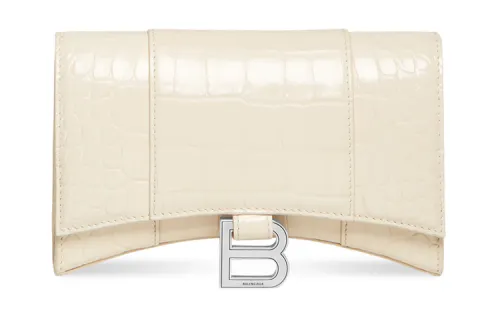 Balenciaga Hourglass Shiny Crocodile Embossed Calfskin Wallet Women's Light Beige