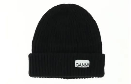 GANNI Logo-patch Ribbed-knit Beanie