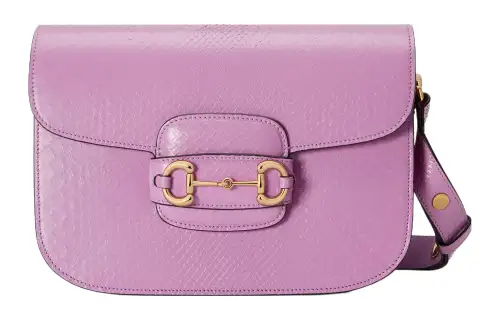 GUCCI Horsebit 1955 Python Skin Saddle Bag, Crossbody Bag, Shoulder Bag Women's Purple