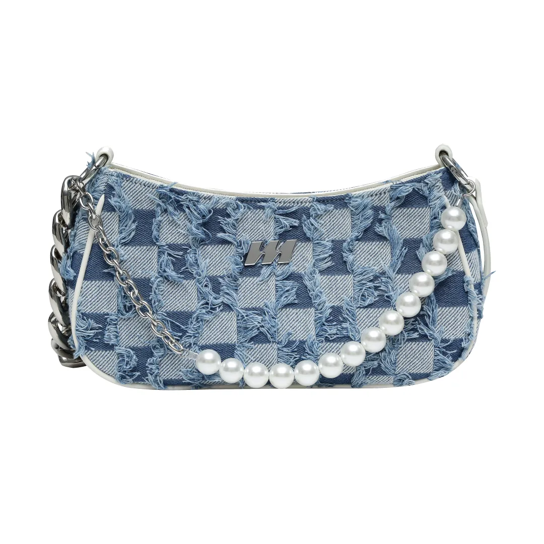 MQ Polyester Crossbody Bags Women's White/Blue/Dusty Blue/Denim Plaid