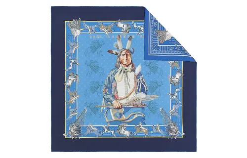 HERMES Pani La Shar Pawnee Double Face Silk Scarf Women's Blue