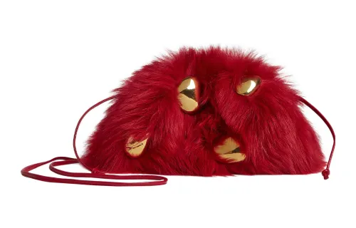 Bottega Veneta POUCH Cloud Bag Sheepskin With Shearling One Shoulder Crossbody Clutch Mini Women's Apple Candy Red