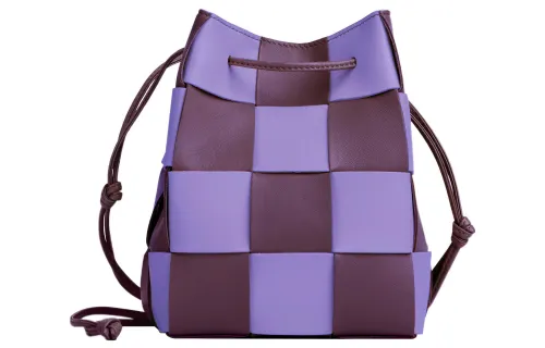 Bottega Veneta CASSETTE Cow Leather Bucket Bag, Shoulder Bag Small Women's Purple/Eggplant Purple