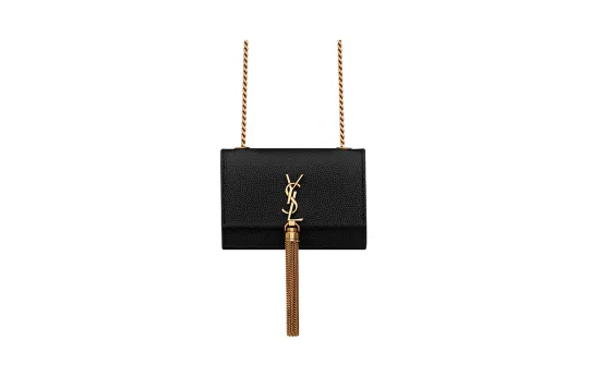 SAINT LAURENT Kate Grained Calfskin One Shoulder Crossbody Earphone Case Women's Black