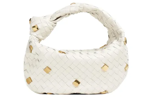 Bottega Veneta Jodie Shoulder Bag Teen Metallic Embellishment Chalk