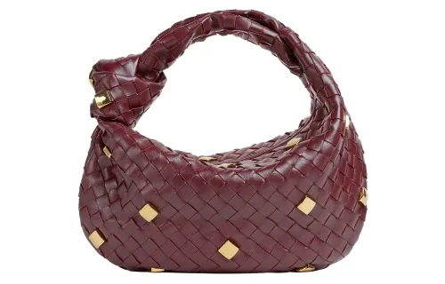 Bottega Veneta Jodie Shoulder Bag Teen Metallic Embellishment Barolo