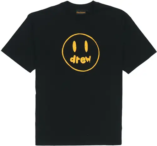 Drew house Smiley Collection T Shirts Unisex Black Crew Neck Moderate Straight Fit