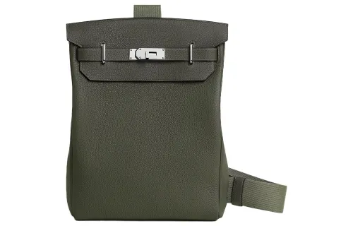 HERMES Hac A Dos Togo Calfskin Crossbody Bag, Shoulder Bag Large Unisex C6 Gray Green