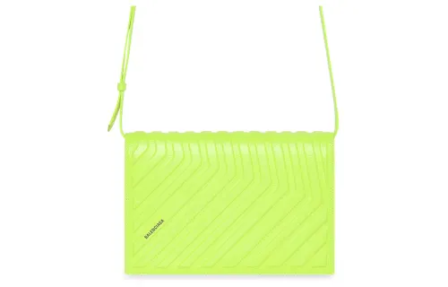 Balenciaga Car Grained Calfskin Messenger Bag, Crossbody Bag, Shoulder Bag Men's Fluorescent Yellow